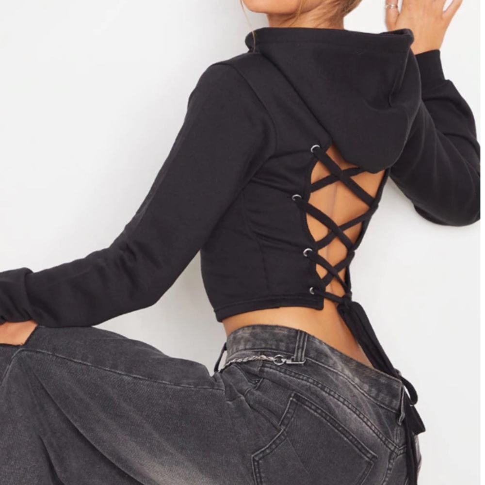 Plain black hoodie with back out